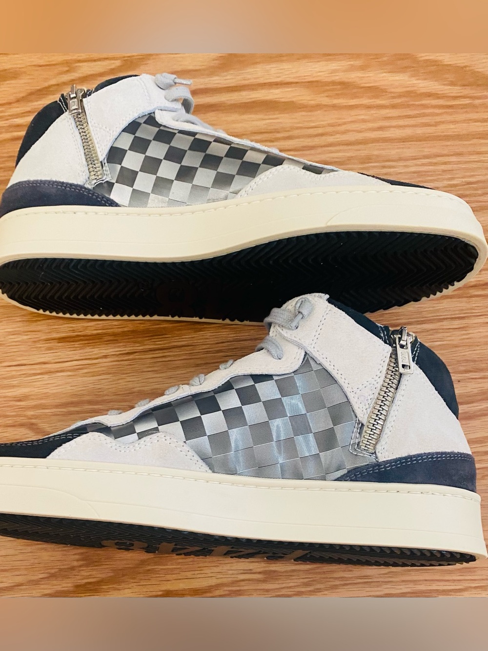 P448 Bali Leather Suede Italian High Top Lazer Checkered Metallic Sneaker NWT